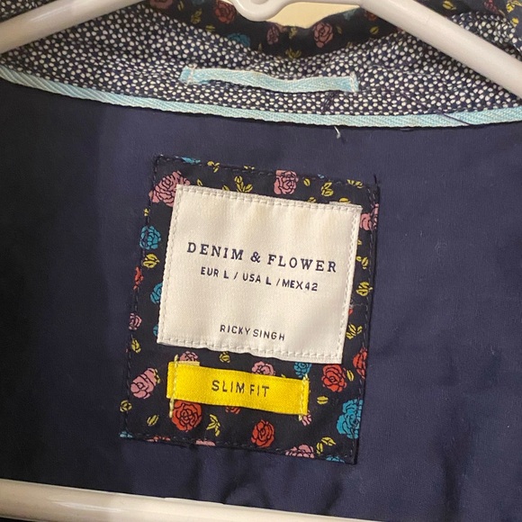 Denim & Flower Men’s Short-Sleeved, Button-Down Navy Floral Rose Slim Fit Shirt - Picture 4 of 8